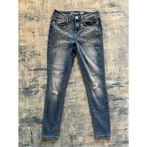 Seven7 Distressed Faux Pearl Mid Rise Skinny Size 4